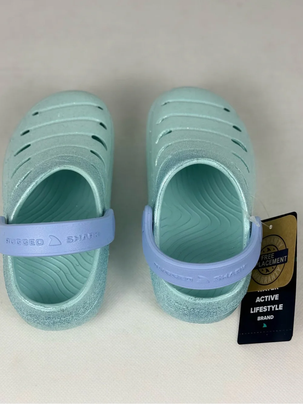 Rugged Shark Girls EVA Clogs Mint Glitter Size 7 NEW